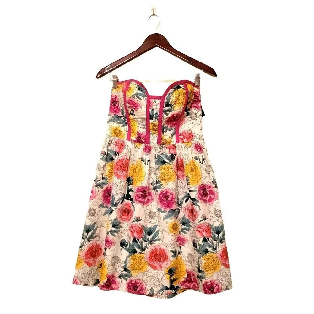 Kandy Kiss Womens Dress White L Strapless Floral Knee Length